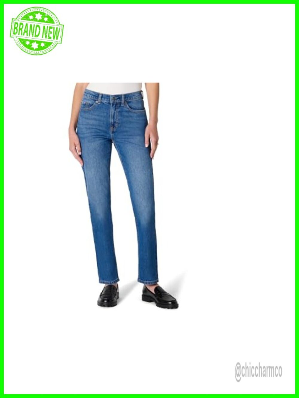 Women's High Rise Straight Leg Jeans Medium Stretch Denim Regular Fit